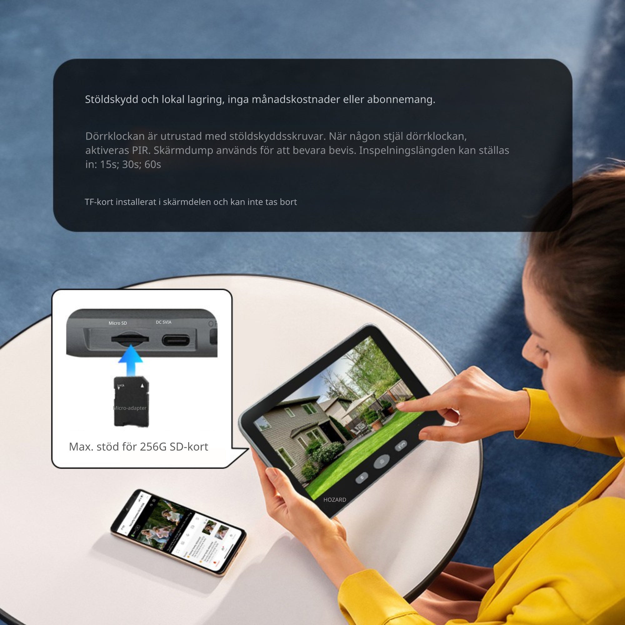 Dörrklocka med kamera – WiFi + App + Rörelsedetektor – Trådlös videodörrklocka – 32 GB