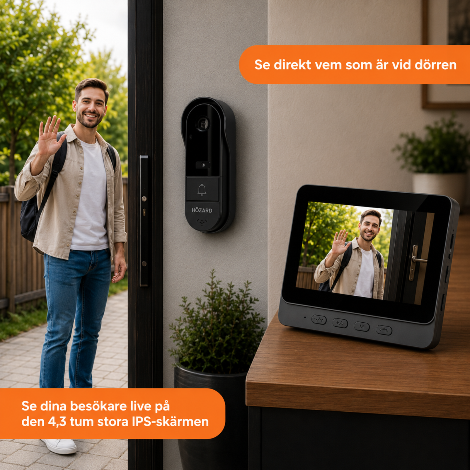 Dörrklocka med kamera – Video-dörrklocka – WiFi – 4,3" IPS-skärm