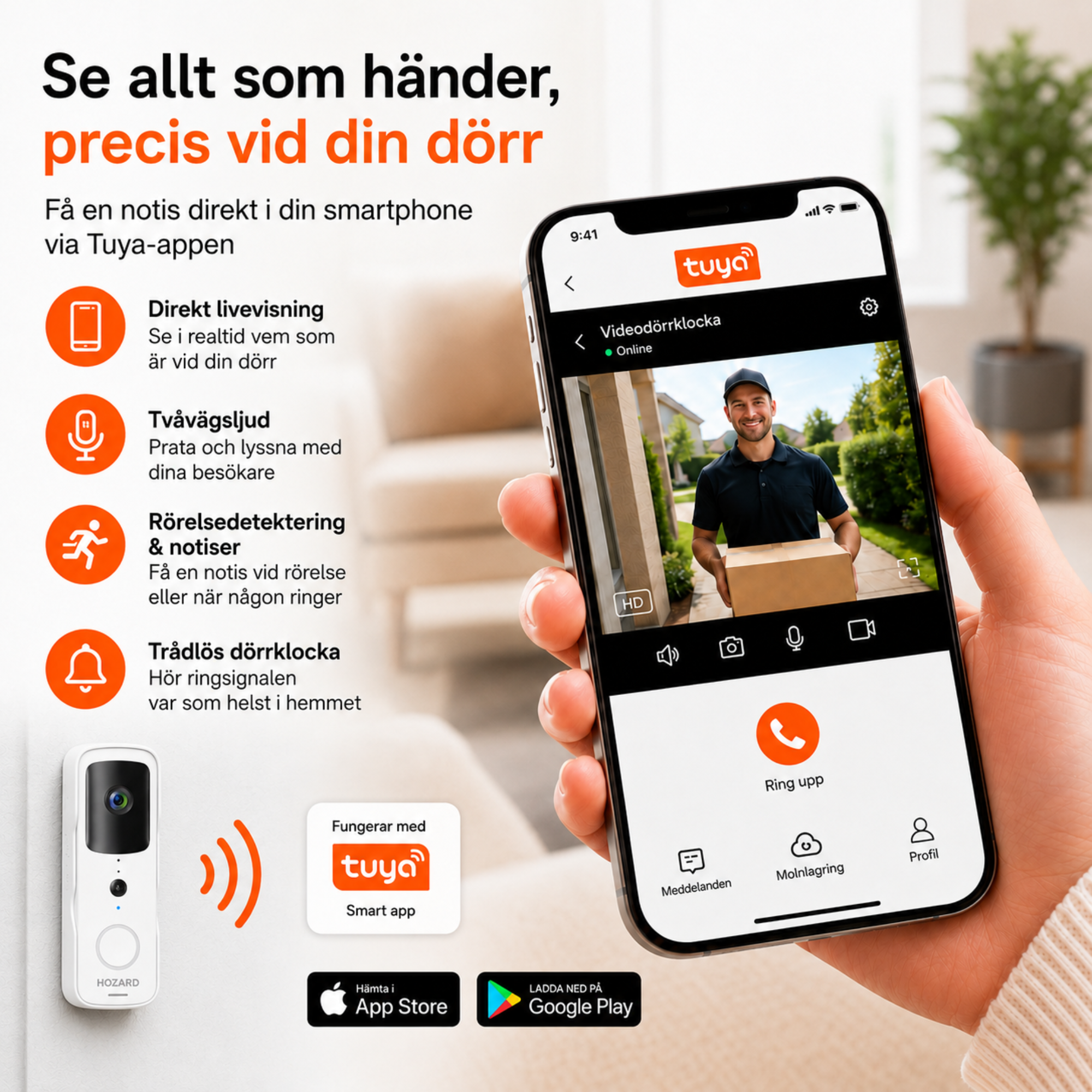 Dörrklocka med kamera och DingDong – Trådlös videodörrklocka – 5200 mAh – Vit