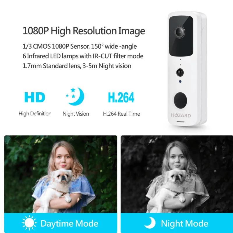 Dörrklocka med kamera och DingDong – Trådlös videodörrklocka – 5200 mAh – Vit