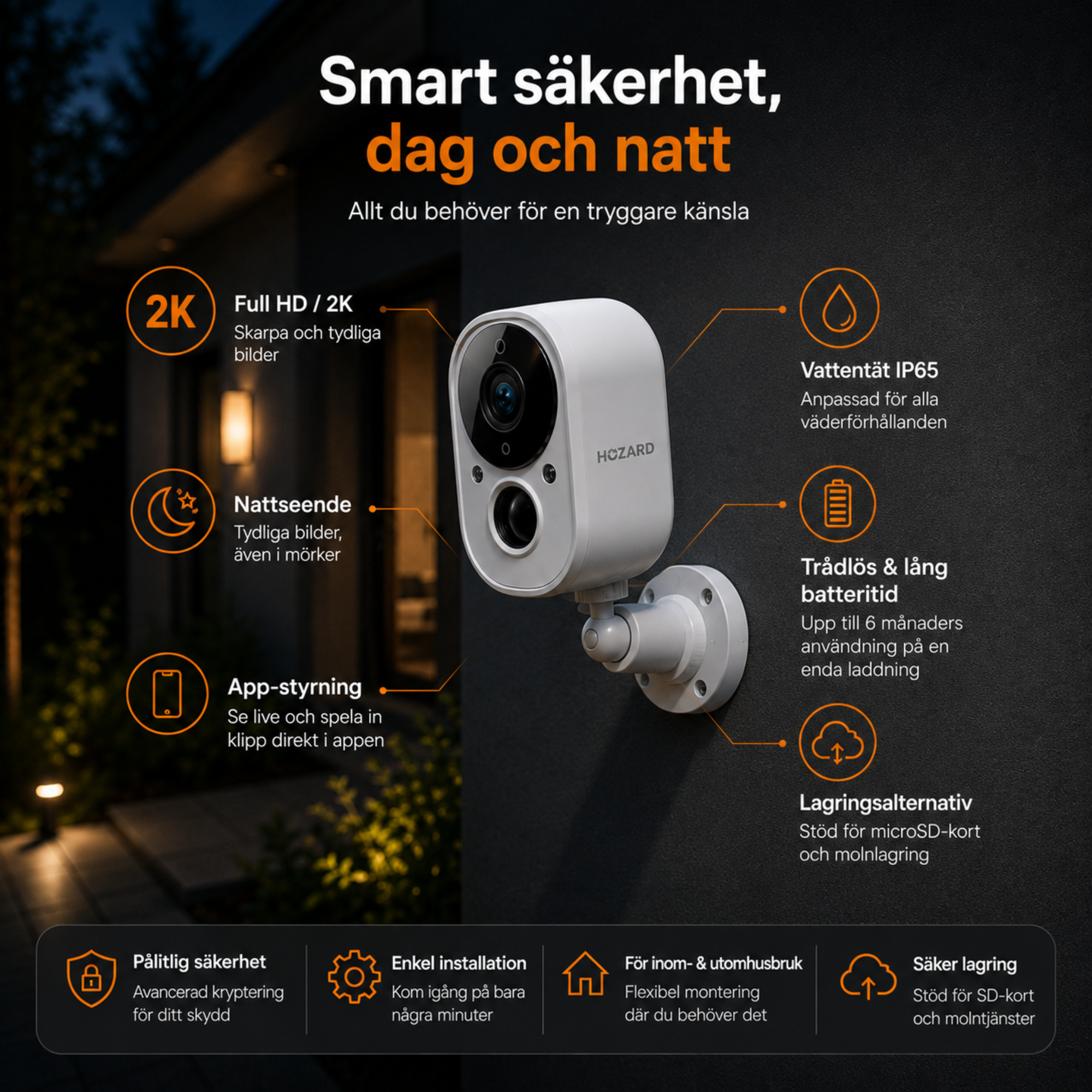 2.5K Övervakningskamera UHD inomhus & utomhus – Trådlös batteridriven WiFi-kamera – Inkl. 32 GB SD-kort