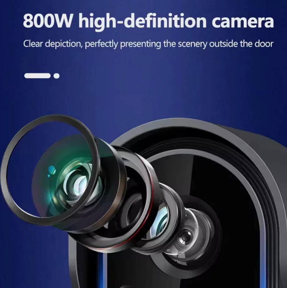 Närbild av 800W HD säkerhetskamera med exponerad lins, blå bakgrund, övervakningssystem