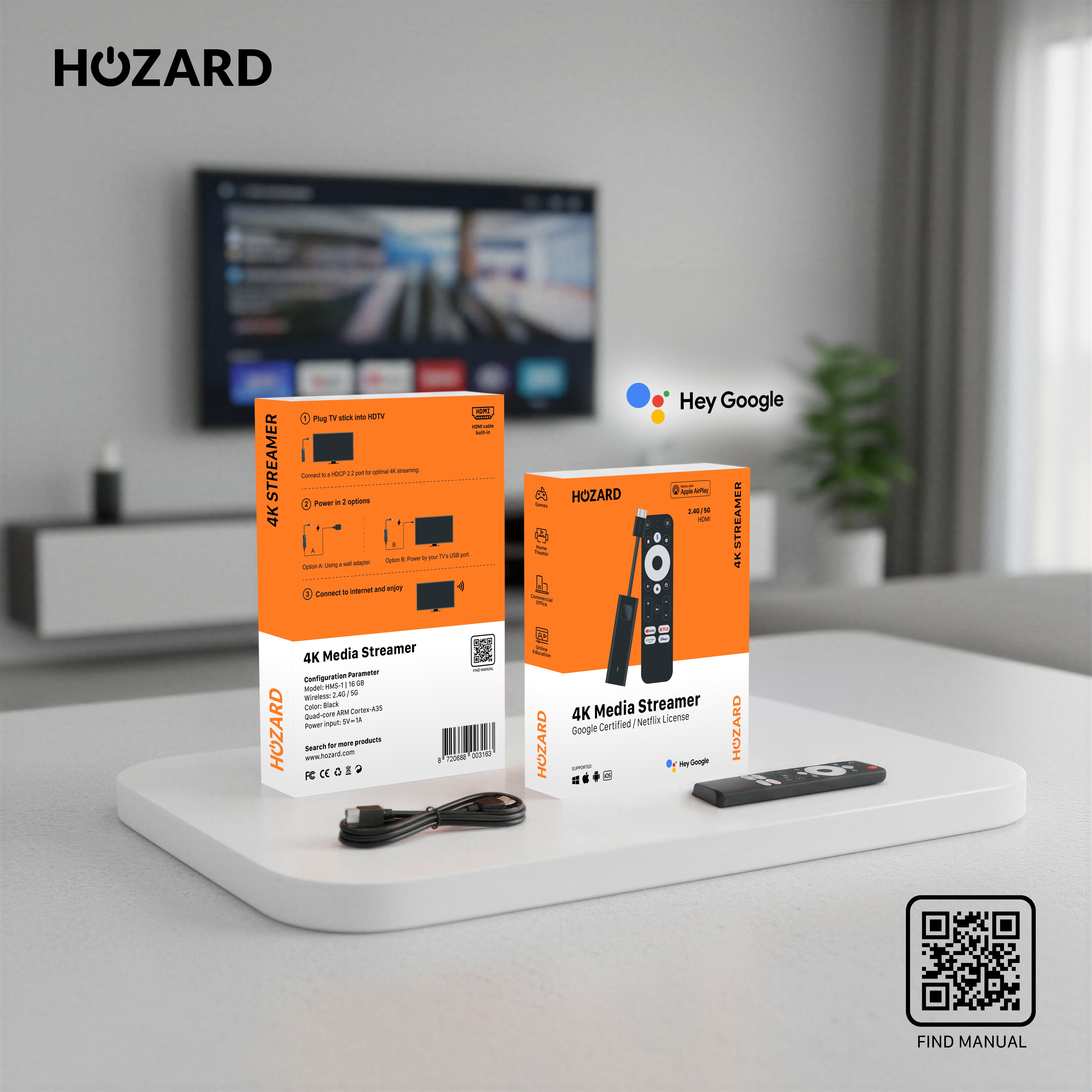 Google TV 4K UHD Mediastreamer – Certifierad för YouTube & inbyggd Chromecast