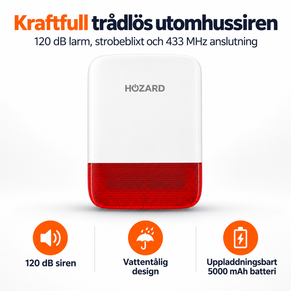 Trådlös Pro Siren – Smart Larmljus 120 dB – 5000 mAh