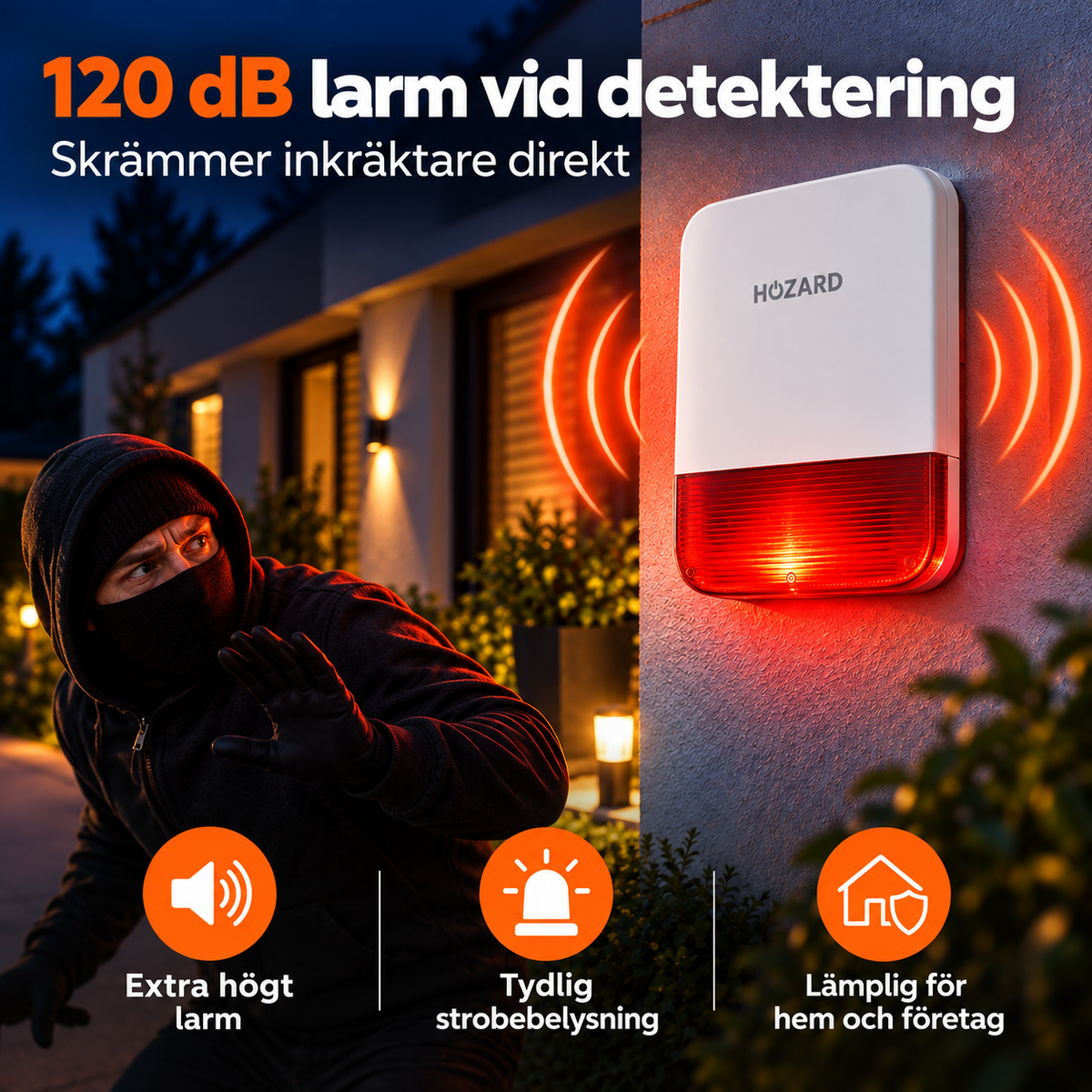 Trådlös Pro Siren – Smart Larmljus 120 dB – 5000 mAh