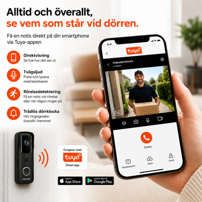 Dörrklocka med kamera och DingDong – Trådlös videodörrklocka – 5200 mAh – Svart