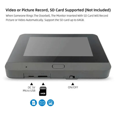Digital dörrmonitor med SD-kortplats, USB-ingång och på/av-knapp, stöd upp till 64GB minne