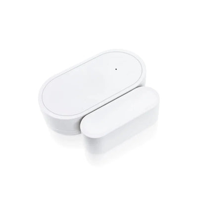 Vit trådlös magnetkontakt för larmsystem på vit bakgrund