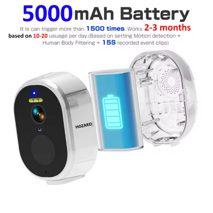 2K Övervakningskamera utomhus – Trådlös batteridriven videokamera – IP65 – 5000mAh