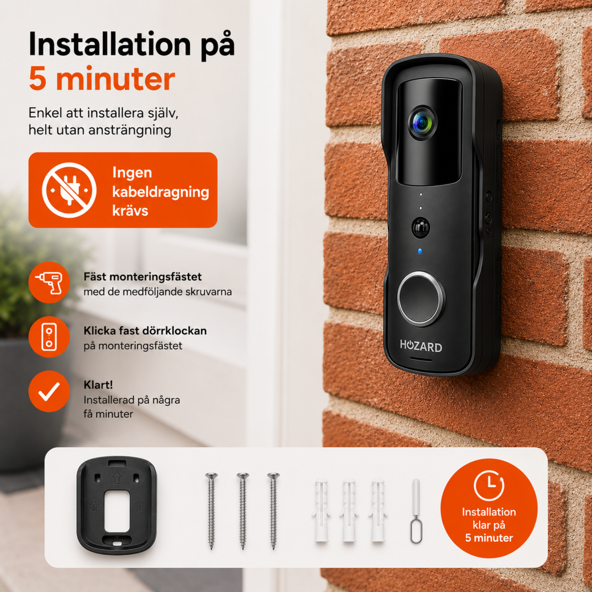 Dörrklocka med kamera och DingDong – Trådlös videodörrklocka – 5200 mAh – Svart