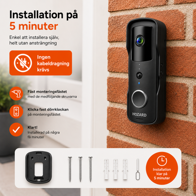 Dörrklocka med kamera och DingDong – Trådlös videodörrklocka – 5200 mAh – Svart