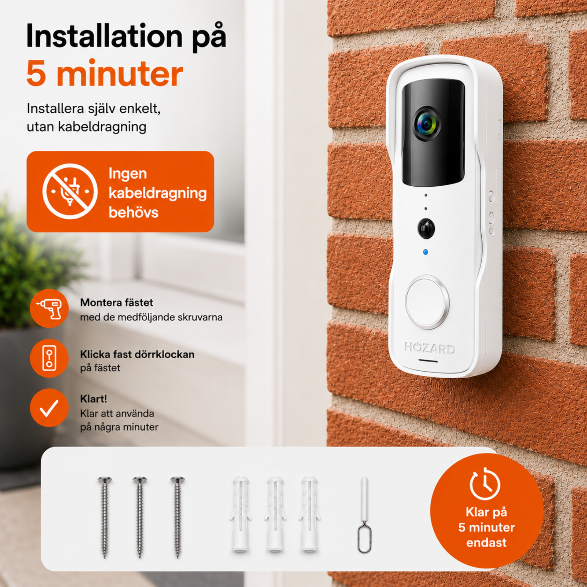 Dörrklocka med kamera och DingDong – Trådlös videodörrklocka – 5200 mAh – Vit
