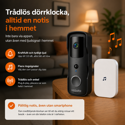 Dörrklocka med kamera och DingDong – Trådlös videodörrklocka – 5200 mAh – Svart