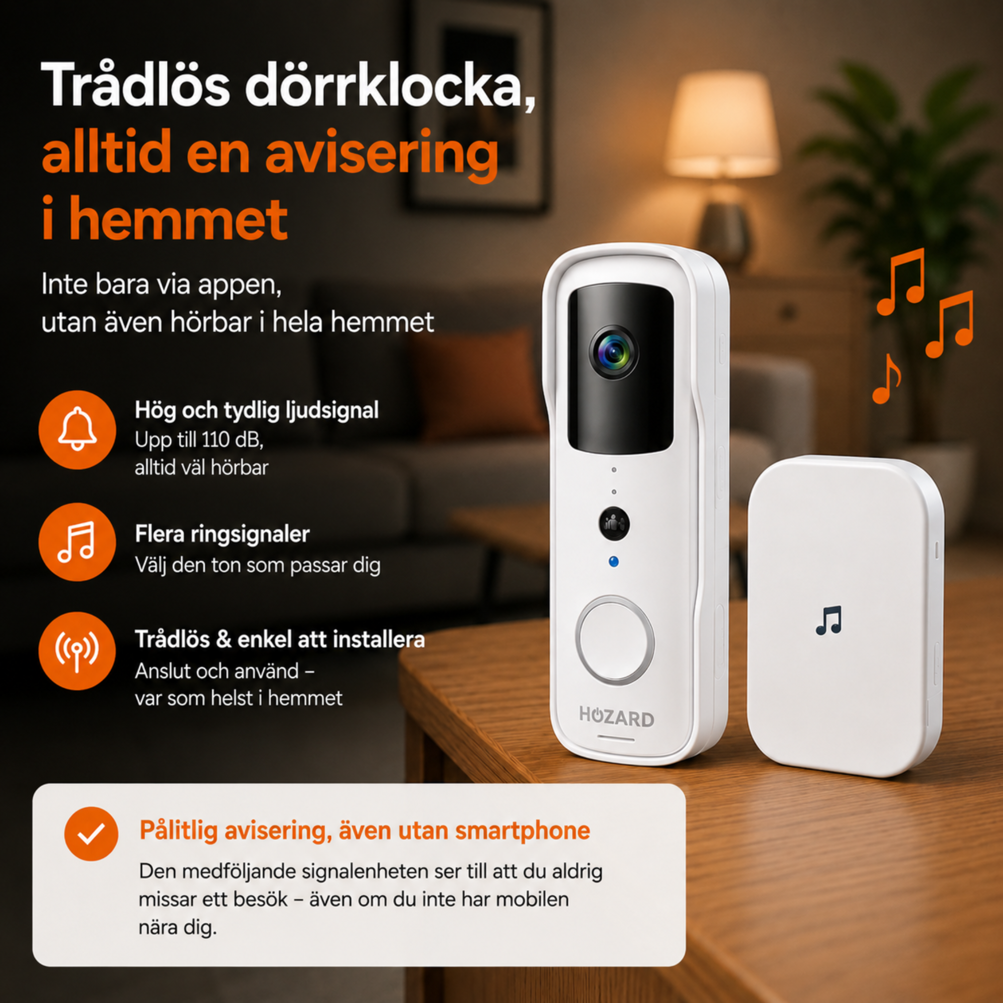 Dörrklocka med kamera och DingDong – Trådlös videodörrklocka – 5200 mAh – Vit