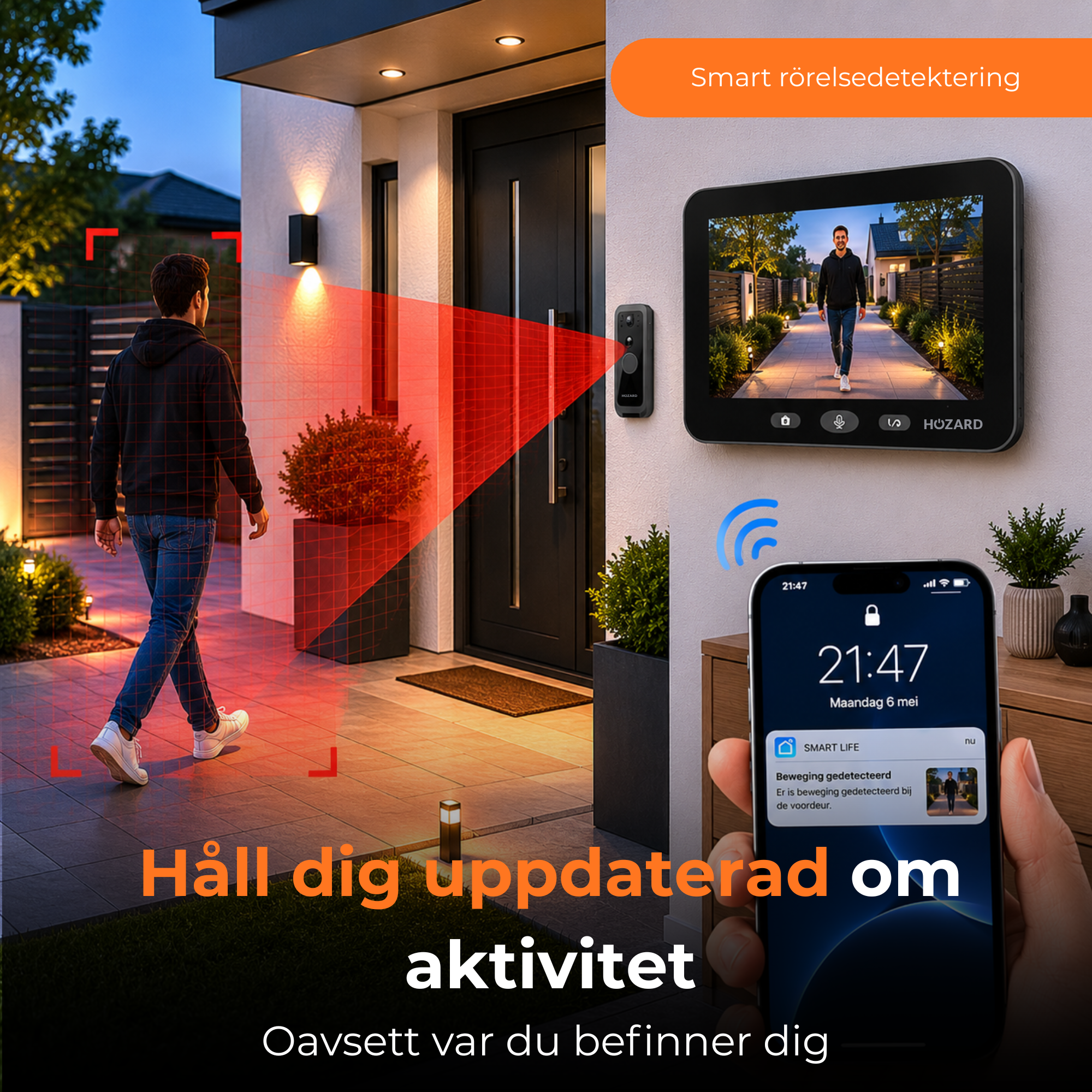 Dörrklocka med kamera – WiFi + App + Rörelsedetektor – Trådlös videodörrklocka – 32 GB