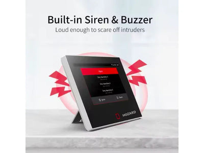 Modern larmenhet med inbyggd siren och buzzer, perfekt för hem- och företagsäkerhet.