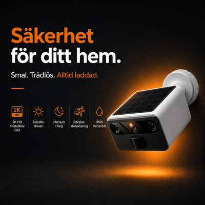 2K Utomhuskamera med mörkerseende – Trådlös FHD-övervakningskamera med solpanel – IP66 – WiFi med app – inkl. 32 GB