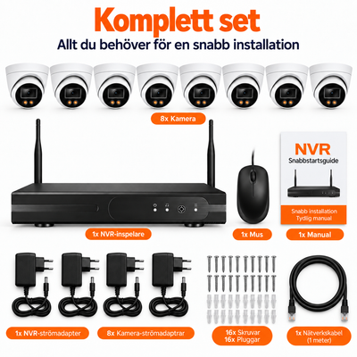 8x 2K Säkerhetskameraset - CCTV WiFi Övervakningskamera
