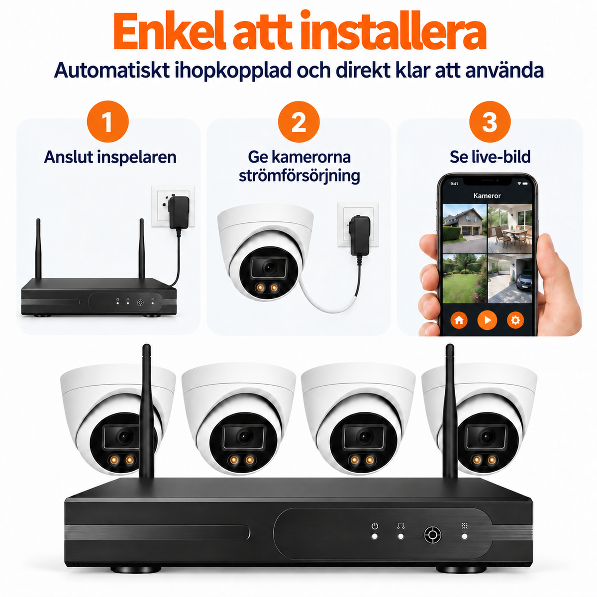 8x 2K Säkerhetskameraset - CCTV WiFi Övervakningskamera