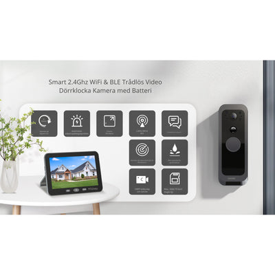 Dörrklocka med kamera – WiFi + App + Rörelsedetektor – Trådlös videodörrklocka – 32 GB
