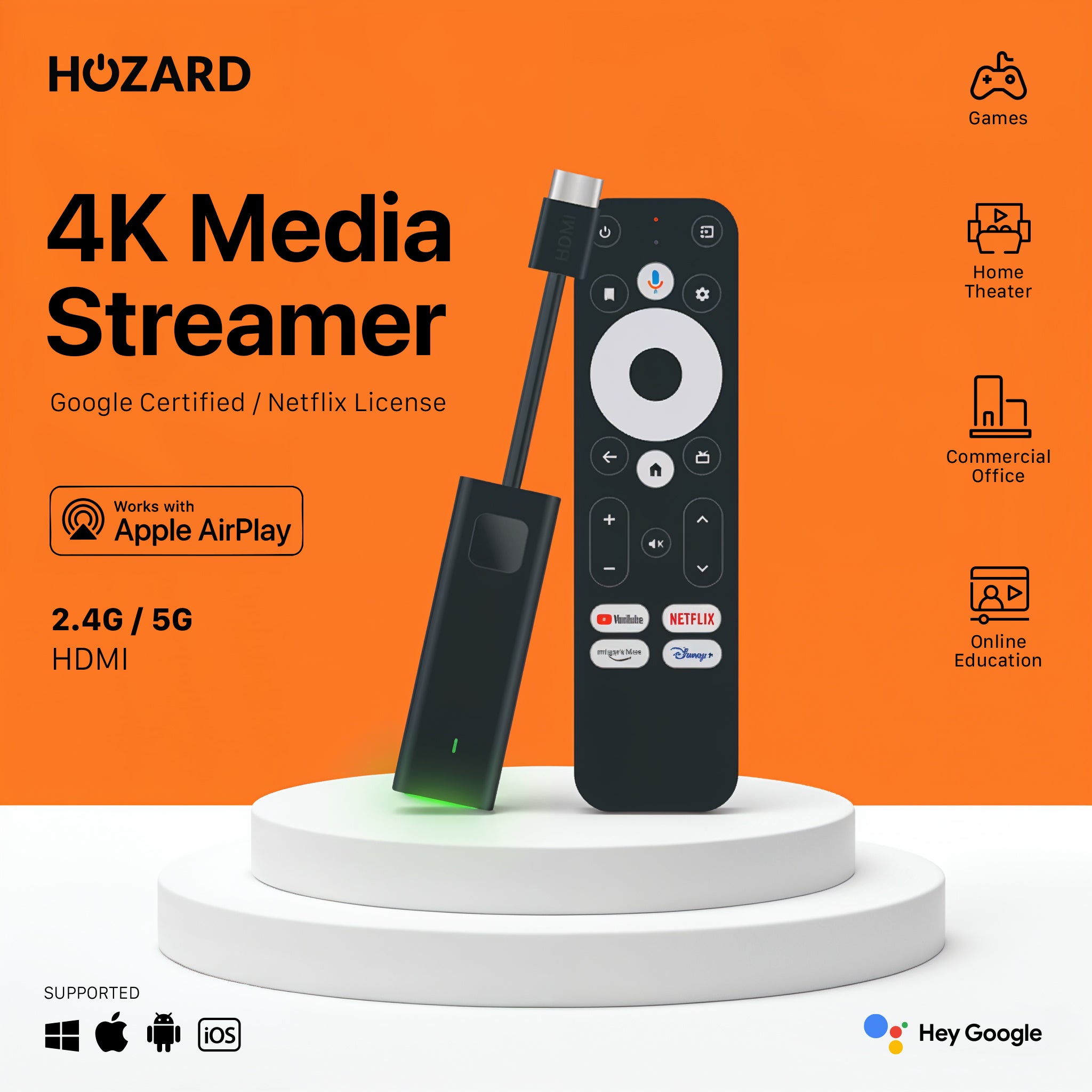 Google TV 4K UHD Mediastreamer – Certifierad för YouTube & inbyggd Chromecast
