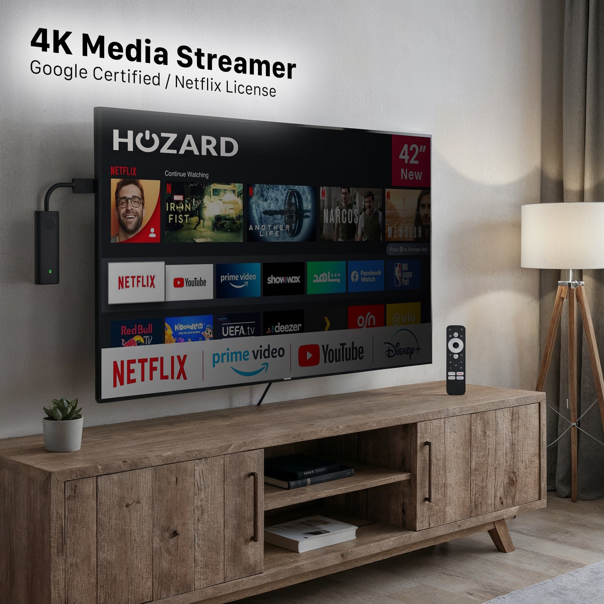 Google TV 4K UHD Mediastreamer – Certifierad för YouTube & inbyggd Chromecast