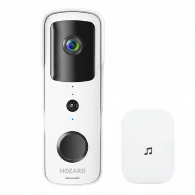 Vit trådlös videodörrklocka med kamera och tillhörande dingdong-enhet, säkerhetsprodukt för hem