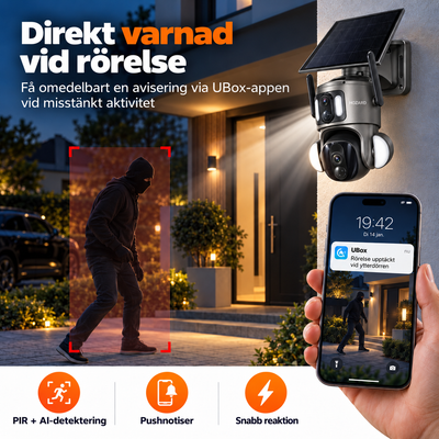 4G Övervakningskamera 2K + 2K Dual Lens PTZ - IP65 Solar - 15.600 mAh