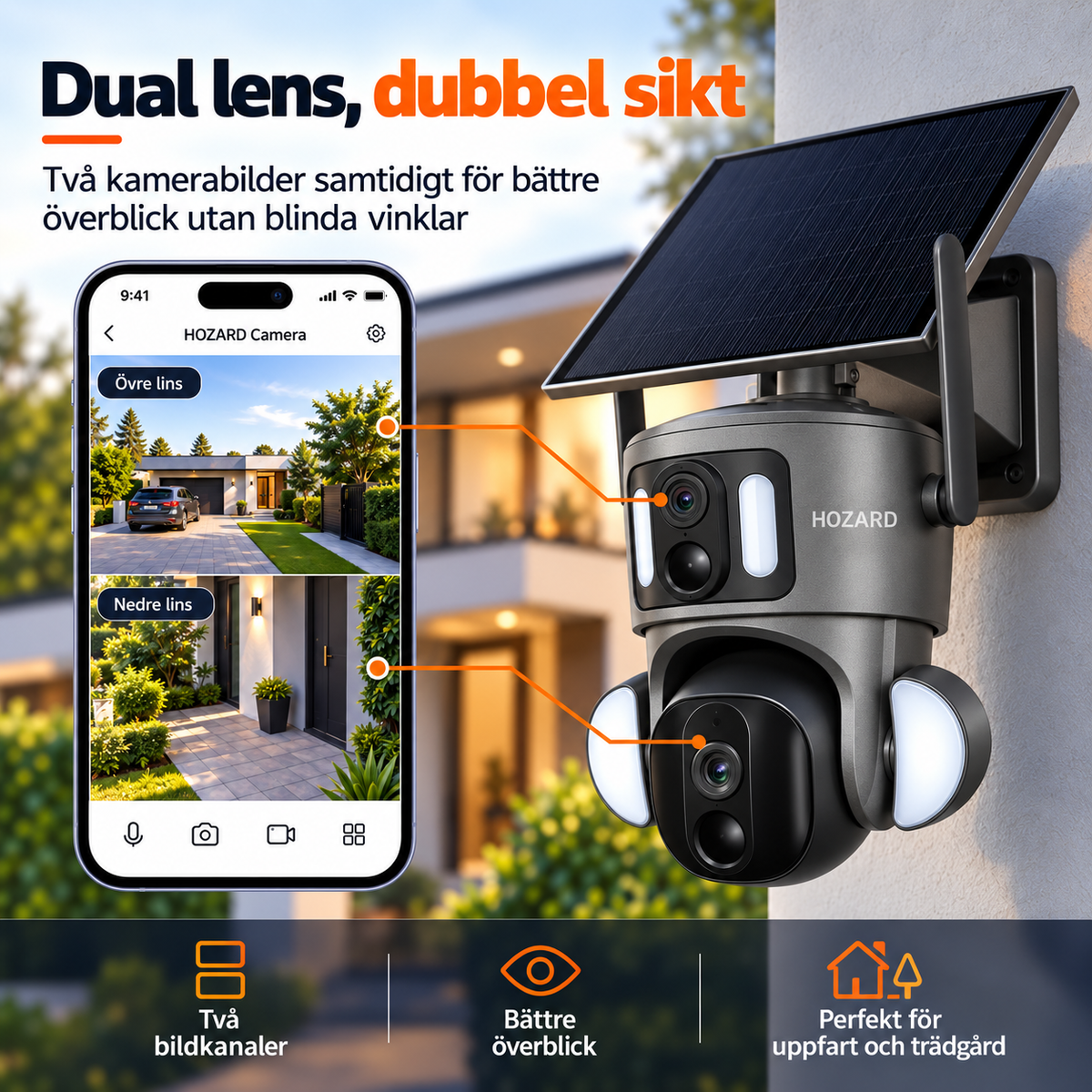4G Övervakningskamera 2K + 2K Dual Lens PTZ - IP65 Solar - 15.600 mAh