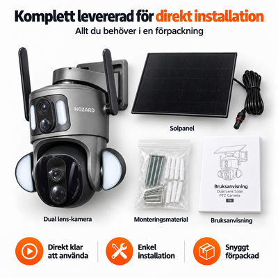 4G Övervakningskamera 2K + 2K Dual Lens PTZ - IP65 Solar - 15.600 mAh