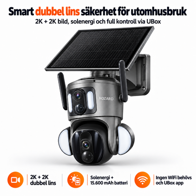 4G Övervakningskamera 2K + 2K Dual Lens PTZ - IP65 Solar - 15.600 mAh