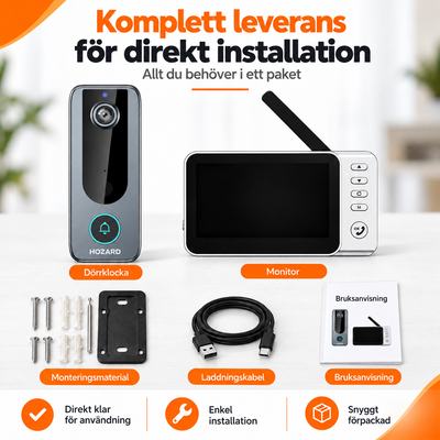Videodörrklocka med monitor - 4,5-tums skärm