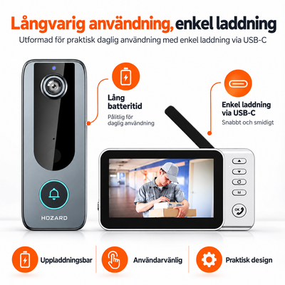 Videodörrklocka med monitor - 4,5-tums skärm