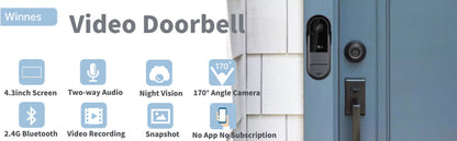 Dörrklocka med kamera – Video-dörrklocka – WiFi – 4,3" IPS-skärm